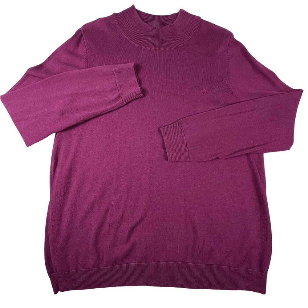Lauren Ralph Lauren Sweater Womens 1X Burgundy Mock Neck Cotton Knit Logo Top